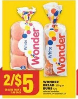 No Frills WONDER BREAD or BUNS offer