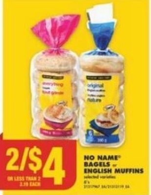 No Frills NO NAME BAGELS or ENGLISH MUFFINS offer