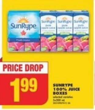 No Frills SUNRYPE 100% JUICE BOXES offer