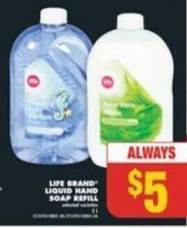 No Frills LIFE BRAND LIQUID HAND SOAP REFILL offer