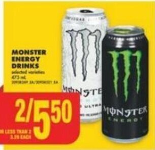 No Frills MONSTER ENERGY DRINKS offer