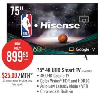 The Brick Hisense 75 a68h series 4k uhd smart google tv offer