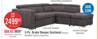 The Brick Drake 3-piece faux suede right-facing sleeper sectional - cement offer