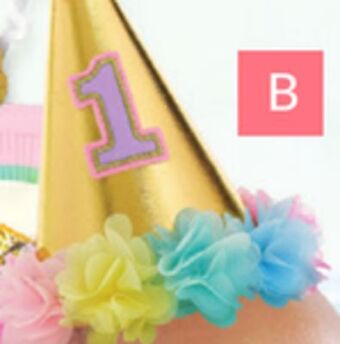 Party City 1st birthday party hat with flowers, gold offer