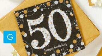 Party City Sparkling celebration 50th birthday beverage napkins, 16-pk offer