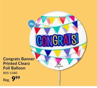 Party City Congrats banner printed clearz foil balloon for graduation/wedding/bachelorette, helium inflation included offer