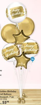 Party City Golden birthday foil balloon bouquet for birthday party, helium inflation included, gold/white, 7-pc offer