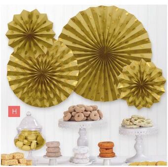 Party City Glitter gold polka dot & chevron paper fan decoration, 9-ct offer