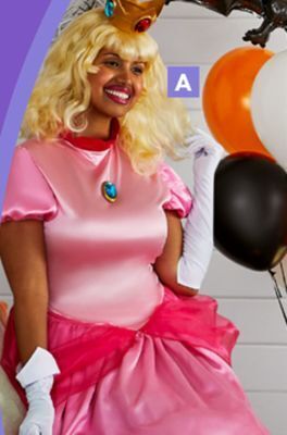 Party City Adult nintendo super mario bros princess peach pink dress halloween costume, more options available offer