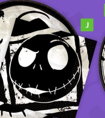 Party City Disney the nightmare before christmas jack skellington & sally round disposable dinner paper plates, black/white, 9-in, 8-pk, offer