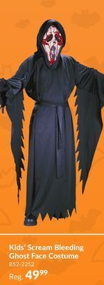 Party City Kids' scream ghost face black bleeding outfit with mask halloween costume, assorted sizes offer