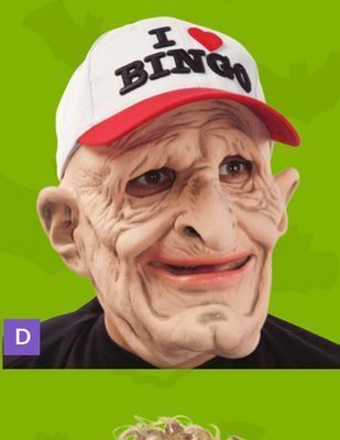 Party City I love bingo old man mask with hat, beige/red, one size, wearable costume accessory for halloween offer