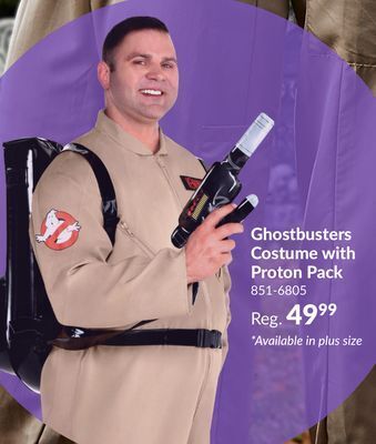 Party City Men's ghostbusters tan jumpsuit with a proton pack backpack halloween costume, assorted sizes offer