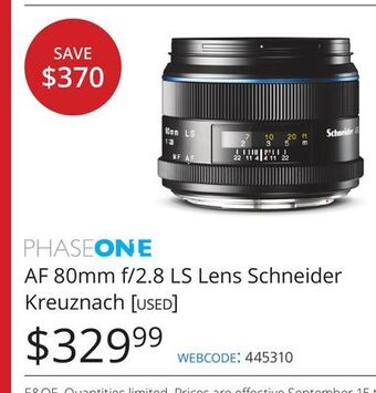Vistek Phaseone af 80mm f/2.8 ls lens offer