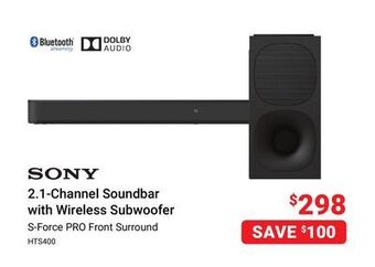 Visions Electronics Sony 2.1-channel soundbar with wireless subwoofer offer