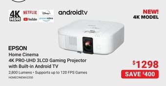 Visions Electronics Epson home cinema 4k pro-uhd 3lcd gaming projector with built-in android tv offer