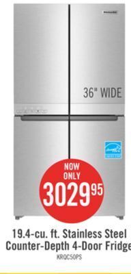 The Brick Kitchenaid 19.4 cu. ft. counter-depth 4-door refrigerator - krqc506mps offer