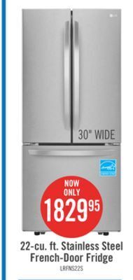 The Brick Lg 21.8 cu. ft. 3-door french door refrigerator - lrfns2200s offer