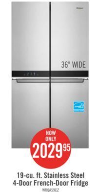 The Brick Whirlpool 19.4 cu. ft. 4-door french-door refrigerator - wrqa59cnkz offer