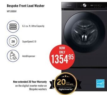 The Brick Samsung bespoke 6.1 cu. ft. smart front-load washer - wf53bb8700avus offer