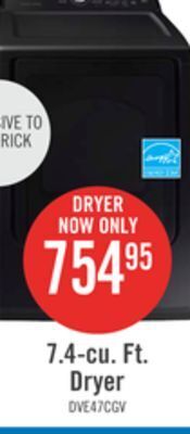 The Brick Samsung 7.4 cu. ft. smart electric dryer with sensor dry - dve47cg3500vac offer