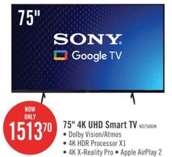 The Brick Sony bravia 75 x80k 4k hdr led smart google tv offer
