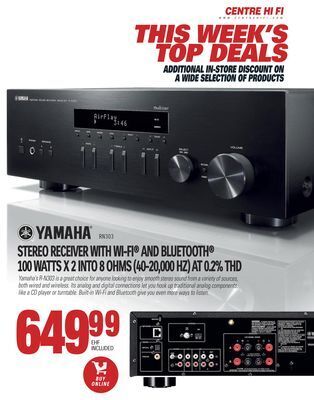 Centre Hi-Fi Yamaha stereo receiver with wi-fi and bluetooth 100 watts x 2 into 8 ohms (40-20,000 hz) at 0.2% thd offer