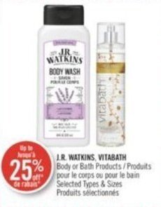 Shoppers Drug Mart J.R. WATKINS, VITABATH % Body or Bath Products offer