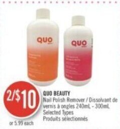 Shoppers Drug Mart QUO BEAUTY Nail Polish Remover 20% offer