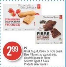 Shoppers Drug Mart Pc Greek Yogurt, Cereal or Fibre Snack Bars offer