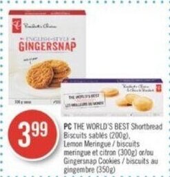 Shoppers Drug Mart PC THE WORLD'S BEST Shortbread Biscuits 200g, Lemon Meringue 300 g or Gingersnap Cookies 350g offer