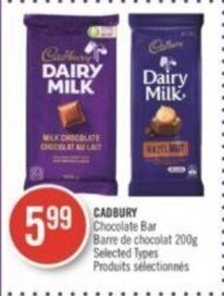 Shoppers Drug Mart CADBURY Chocolate Bar 200 g offer