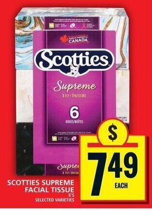 Food Basics SCOTTIES SUPREME FACIAL TISSUE 6'S offer
