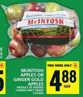 Food Basics McINTOSH APPLES OR GINGER GOLD APPLES 3 LB BAG offer