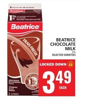 Food Basics BEATRICE CHOCOLATE MILK 2L offer
