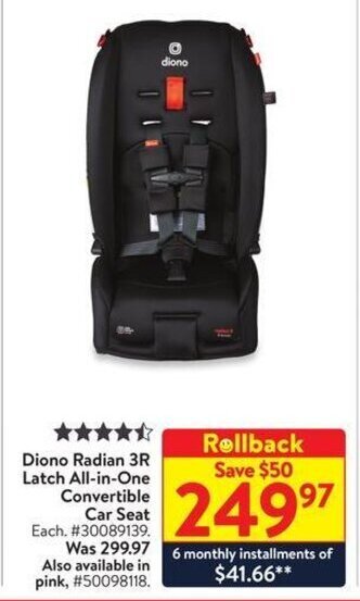 Walmart Diono Radian 3R Latch All-in-One Convertible Car Seat offer