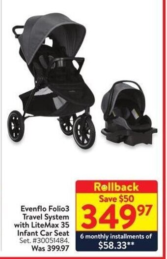 Walmart Evenflo Folio3 Travel System with LiteMax 35 Infant Car Seat offer