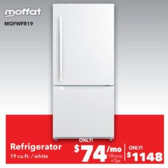 Surplus Furniture Moffat white 19 cubic foot refrigerator offer