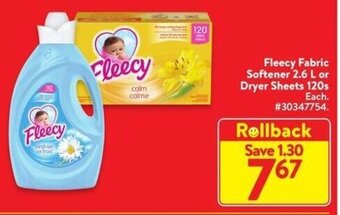 Walmart Fleecy Fabric Softener 2.6 L or Dryer Sheets 120s offer