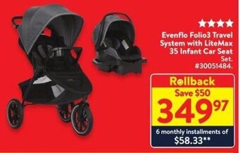 Walmart Evenflo Folio3 Travel System with LiteMax 35 Infant Car Seat offer
