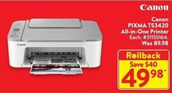Walmart Canon PIXMA TS3420 All-in-One Printer offer