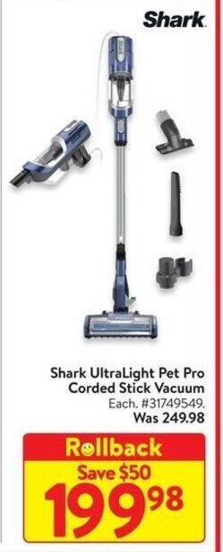 Walmart Shark UltraLight Pet Pro Corded Stick Vacuum offer