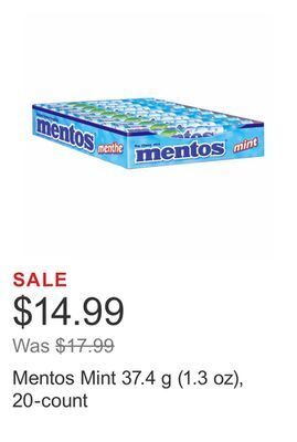 Costco Mentos mint 37.4 g (1.3 oz), 20-count offer