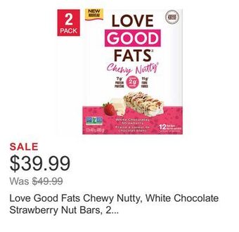 Costco Love good fats chewy nutty, white chocolate strawberry nut bars, 2 × 480 g offer