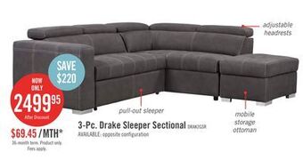 The Brick Drake 3-piece faux suede right-facing sleeper sectional - cement offer