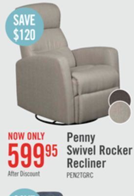 The Brick Penny linen-look fabric swivel rocker recliner - taupe offer