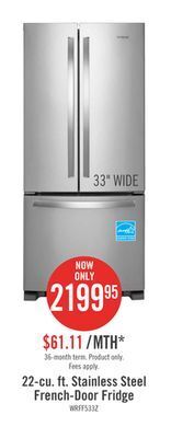 The Brick Whirlpool 22 cu. ft. french-door refrigerator - wrff5333pz offer