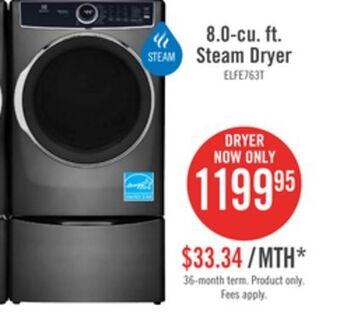 The Brick Electrolux 8 cu. ft. electric dryer - elfe763cat offer