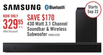 The Brick Samsung 430 w 3.1-channel soundbar with wireless subwoofer - hw-b650/zc offer