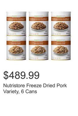 Costco Nutristore freeze dried pork variety, 6 cans offer
